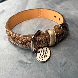 Coach Brown Jaquard & Gold Leather Dog Collar XS w/silver hardware
